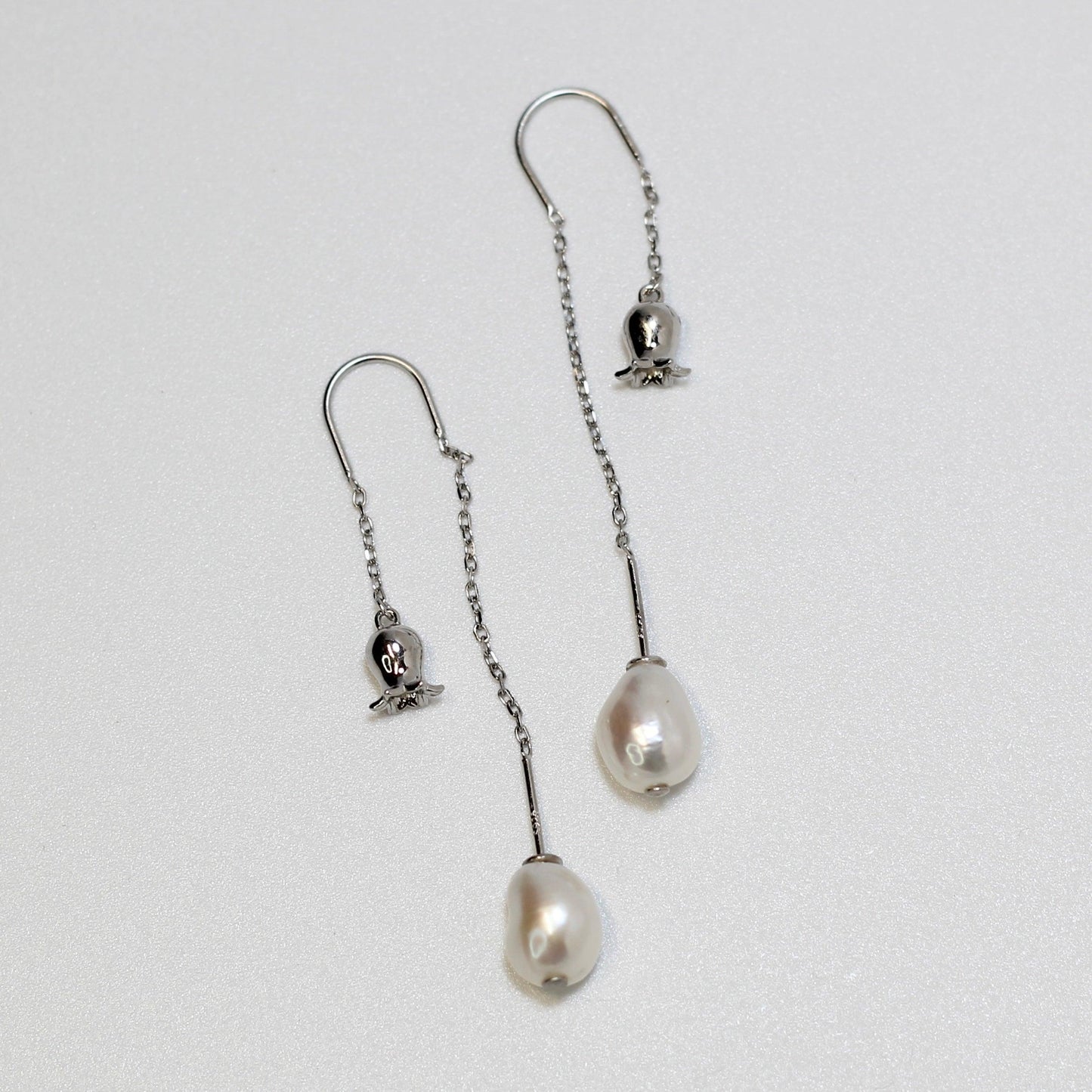 "LILY OF THE VALLEY" BAROQUE PEARL THREADER EARRINGS - Ms. Pearl